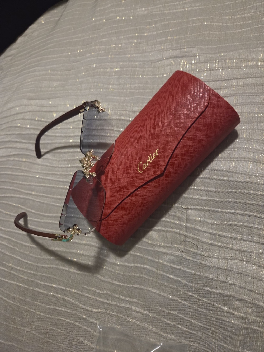 Cartier  Rimless Sunglasses in Burgundy with Gold Accents - Picture 2 of 5
